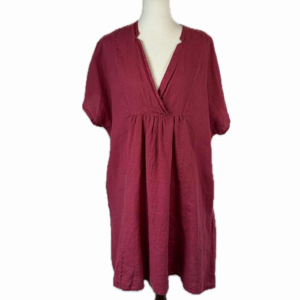 Sundance 100% Linen Magenta Dawn to Dusk Babydoll Dress Size XL Beachy Lagenlook